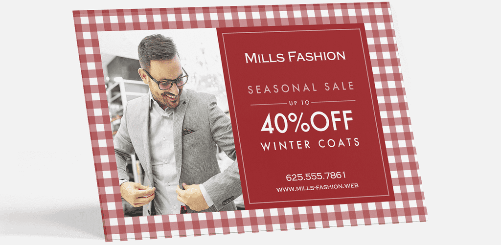 Hand out custom postcards with winter offer as marketing strategy for small businesses in Canadian winters