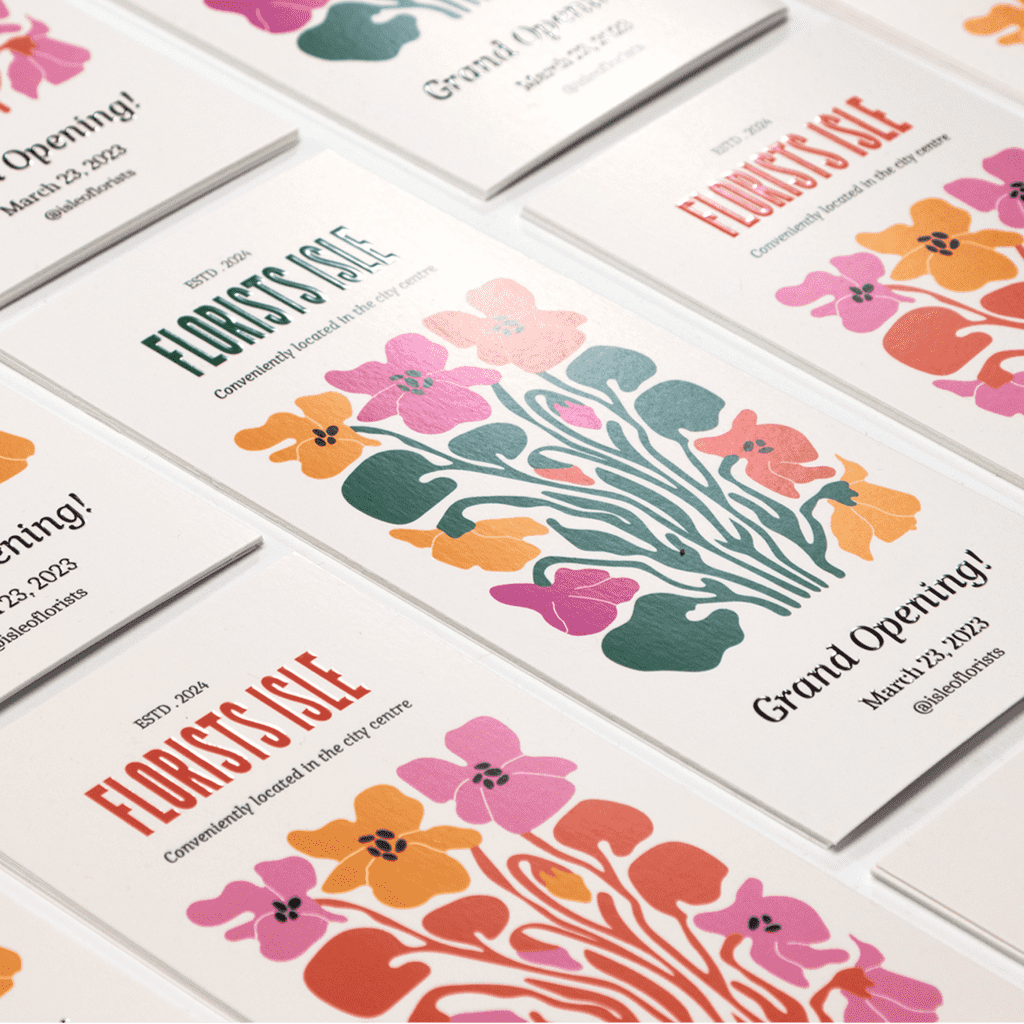 Embossed brochure for a florist's grand opening.