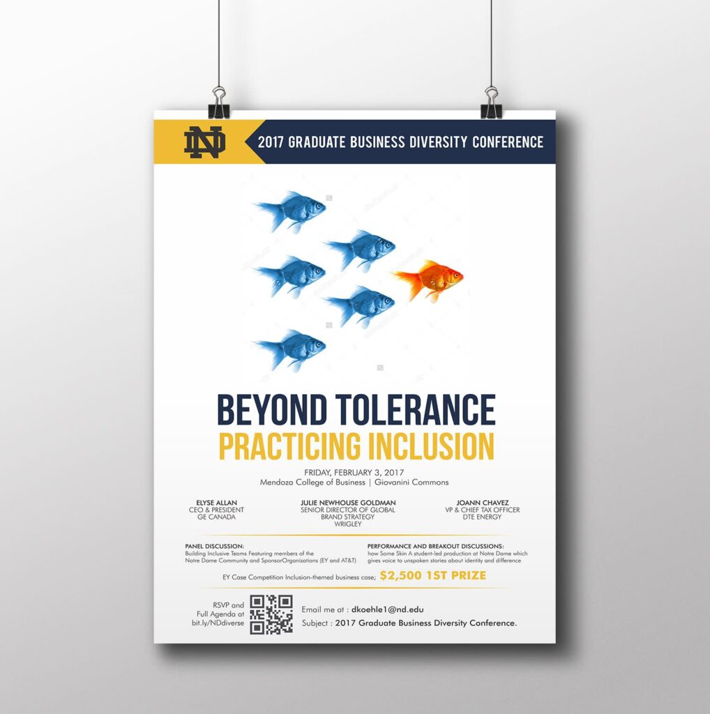 Informative poster clipped to string with binder clips