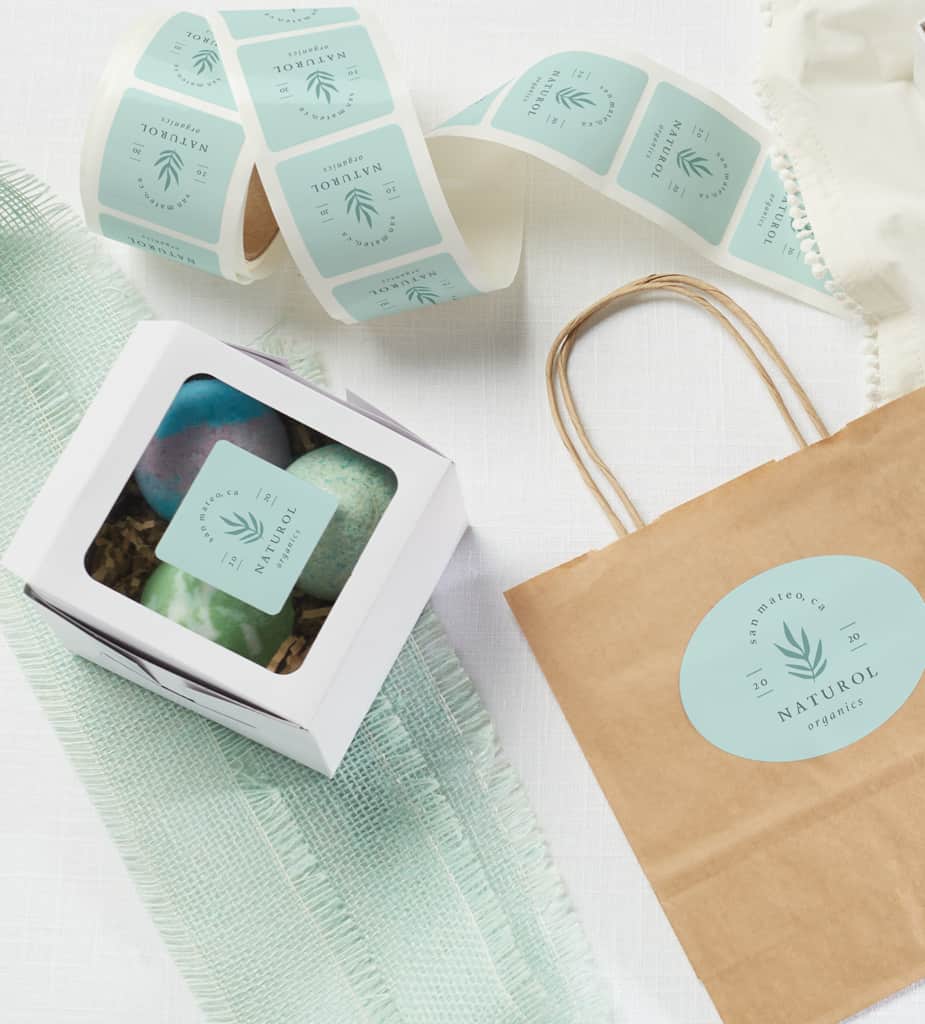 Simple teal packaging design for sticker labels