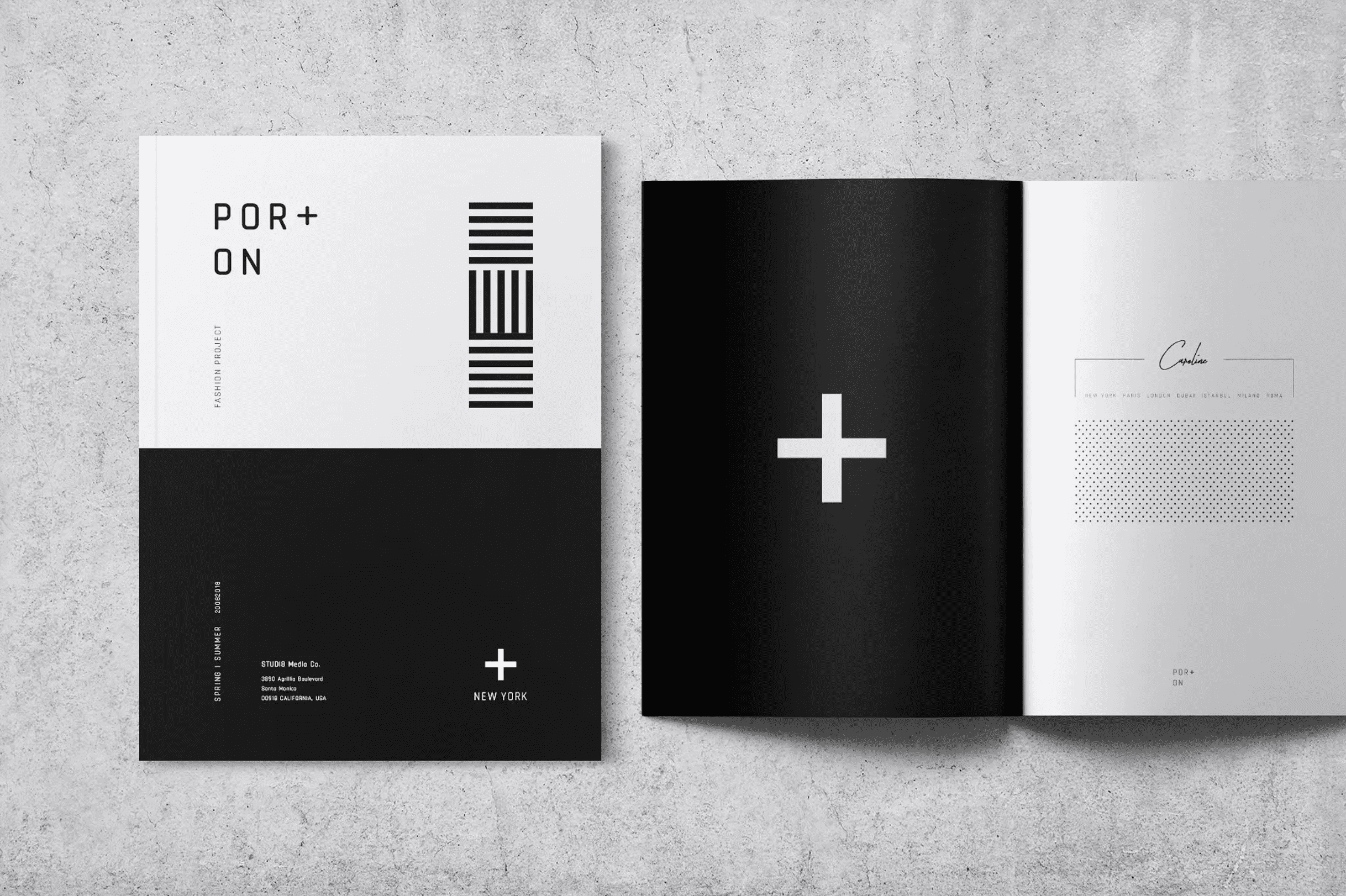 Minimalist black-and-white brochure