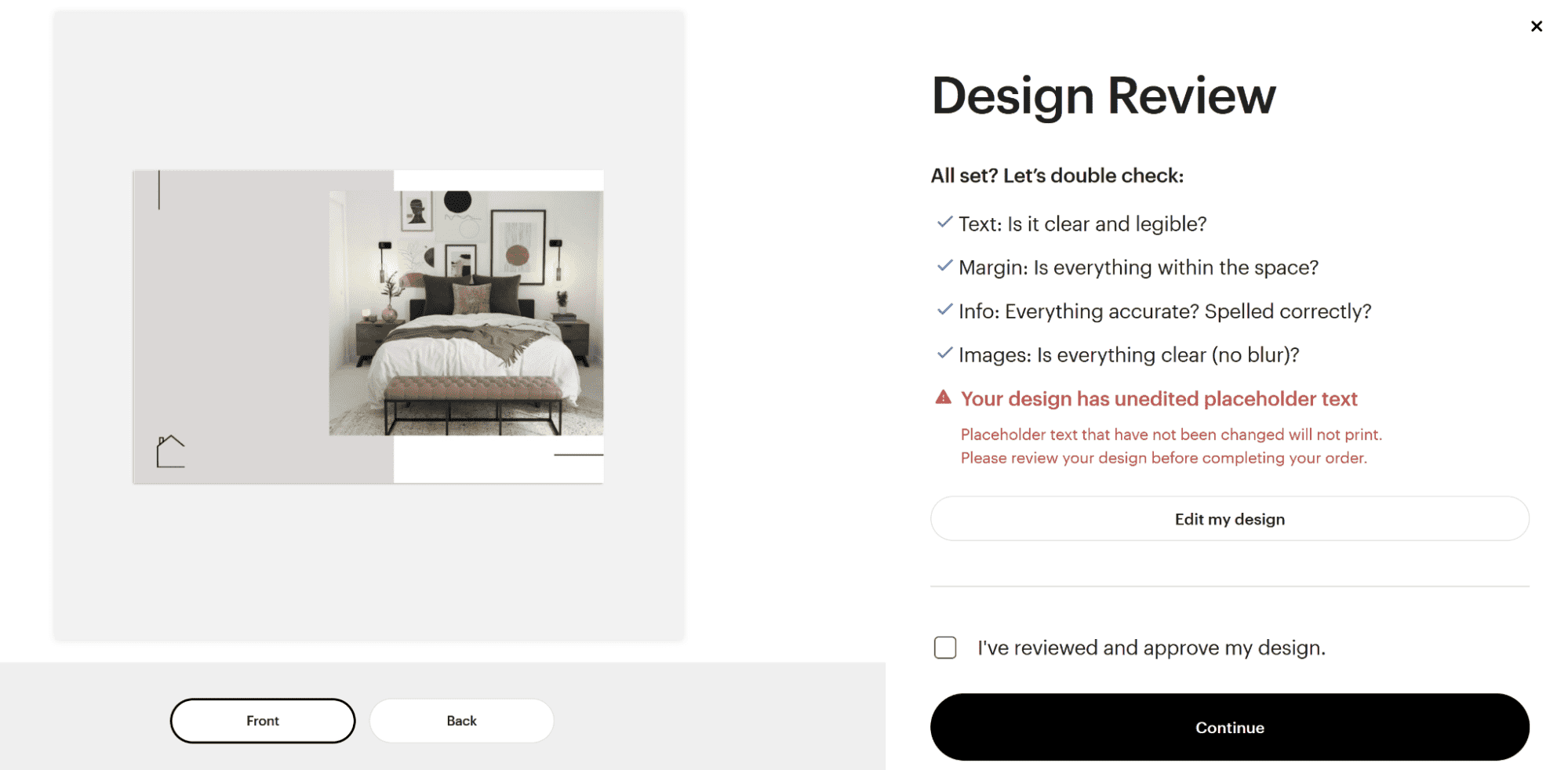 VistaPrint design review page